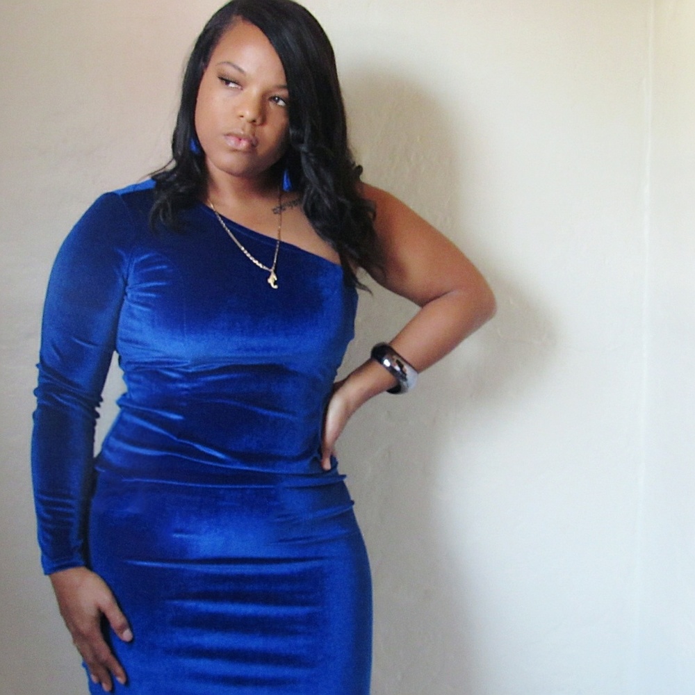 blue ots bodycon midi dress